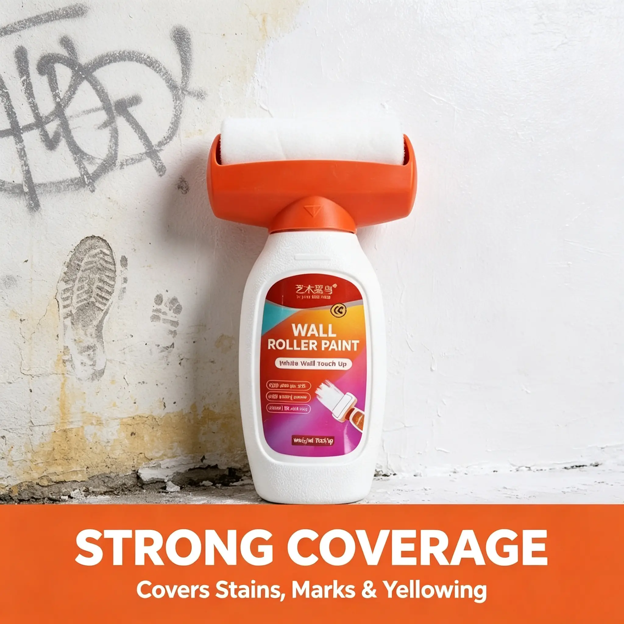 Household Wall Roller Touch Up Paint 500g, Integrated Roller Design Wall Repair Paint for Covering Graffiti, Shoe Prints, Minor Scratches, Wall Marks & Discoloration