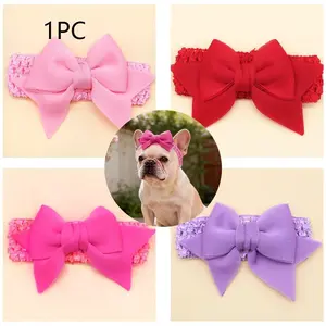 1pc Solid Color Bow Dog Headband, Elastic Crochet Pet Headwear for Small Medium Dogs, Cute Puppy Photo Prop, Clothing