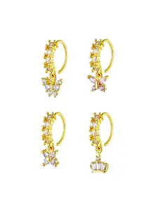 4-Piece and Silver Color Pendant Nose Stud Set, Stainless Steel Body Jewelry with Crown and Butterfly, Perfect Gift for Daily Wear