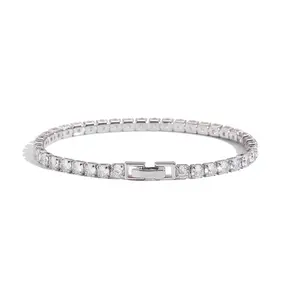 [5A+ Cubic Zirconia] Aurahx Copper 3-4MM Round Cut Waterproof Tennis Bracelet Tennis Anklet Tennis chain for Men Woman Classic Couple Barcelets Anniversary Birthday Engagement Gift High Quality Unisex Hiphop Style