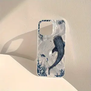Deep Sea Whale Print iPhone Casing - Feather Yarn Texture Smartphone Accessory, Full Compatibility with iPhone 11 12 13 14 15 16 17 Pro Max Plus Handheld Devices, Ideal Gift for Loved Ones or Yourself