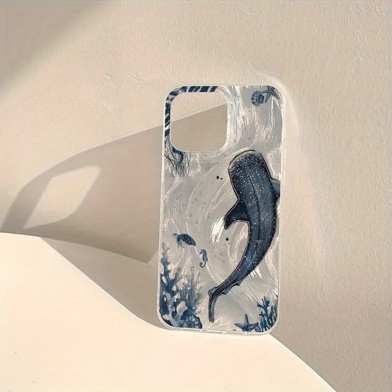 Deep Sea Whale Print Slim-Fit iPhone Case - Feather Yarn Texture Mobile Accessory, Shockproof Protection, Multi-Model Fit for iPhone 11-17 Pro Max Plus, Ideal Gift for Adult Device Users