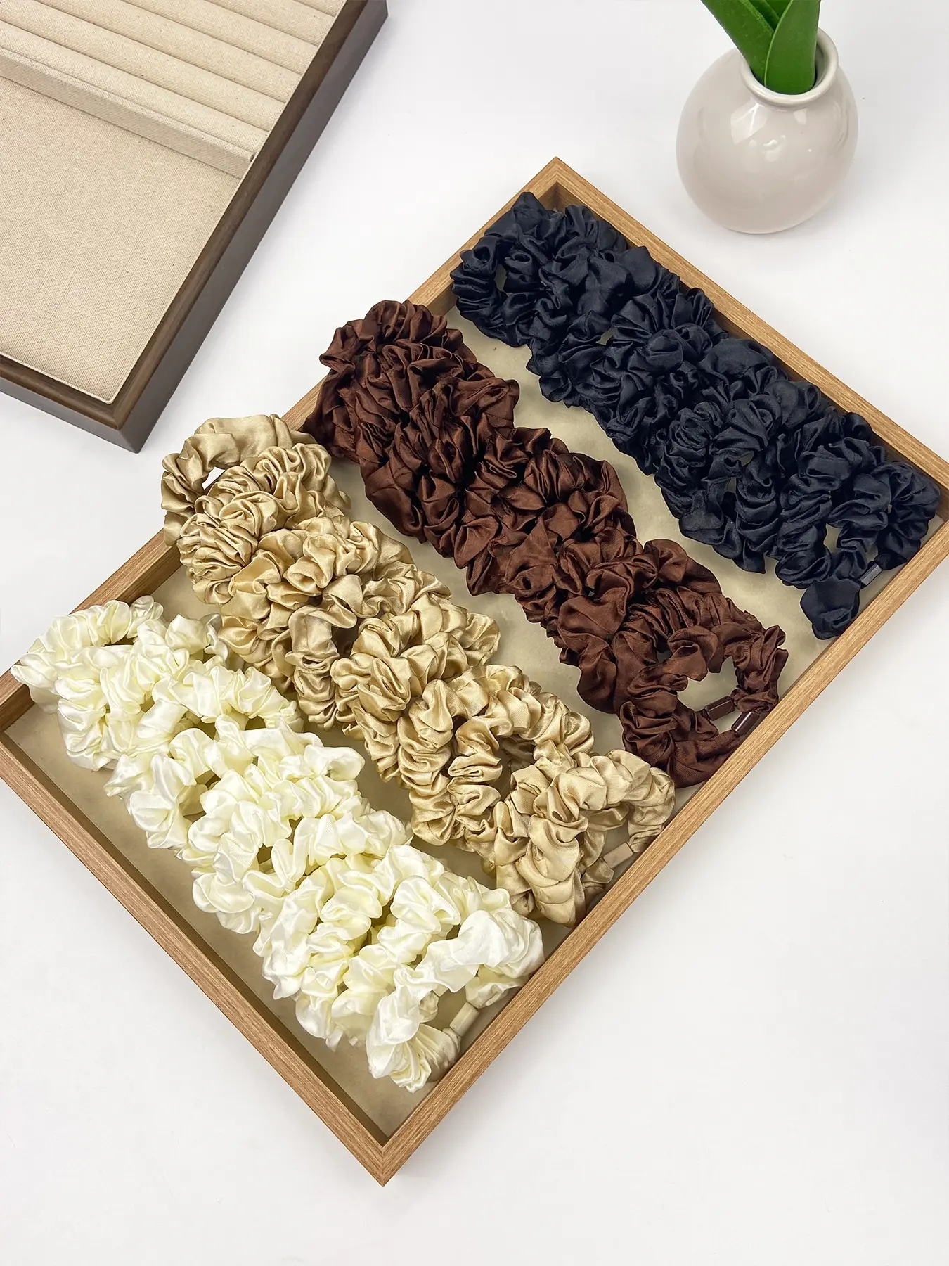 12pcs satin solid color scrunchy hair ties, Scrunchies for hair, coffee headband, high elasticity, suitable for semi tied hair, high ponytail tied hair, New Year's gift, daily hair accessories, Hair style accessory
