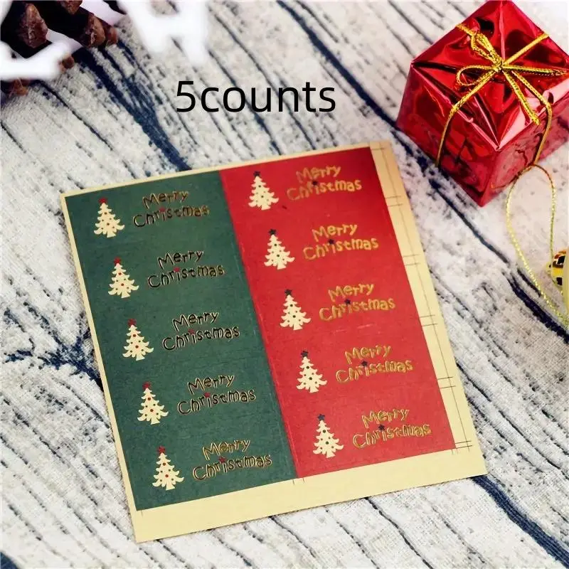 Christmas Tree Pattern Sealing Stamp Sticker, 5 Counts/set Self Adhesive Sealing Stamp Sticker, Gift Wrapping Sticker for Gift Baking Packaging
