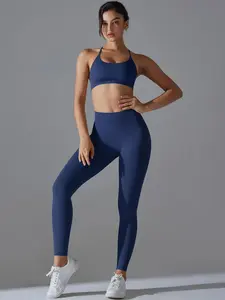 Women's Solid Crop Tank Top & Leggings Sportswear Set, Sporty Casual Breathable Outfits for Yoga Gym Workout Running, Gym Outfits, Ladies Sportswear for All Seasons, Gym Clothing, Activewear, Yoga Bottoms