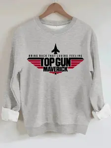 Women's Casual Top Gun Maverick Plane Pattern Pullover Sweatshirt, Soft Long Sleeve Crew Neck Fitted for All Seasons, Durable and Comfortable Daily Wear