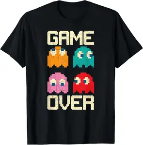 100% Cotton Vintage Game Over 80s Nostalgia Retro Arcade Ghost Old Gamer T-Shirt