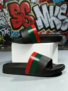 Men's New Anti-Slip Slippers, Simple and Elegant Patchwork Design, Summer Large Size Beach Sandals, Casual PVC Chemical Fiber Eva Sole
