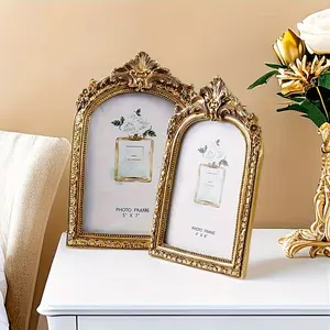 Golden Retro Carved Literary Photo Frames, Commemorative Baroque Palace Flowers, Luxury Decorative Gift for Birthday, Wedding, Valentine's Day