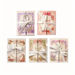 50 pieces of material paper featuring plants and flowers, a spring theme border, retro style, white cowhide material, DIY handbook decoration base material paper.