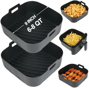 9 Inch Square Silicone Air Fryer Liners for 6 to 8QT, Set of 2, Reusable Silicone Air Fryer Tray Insert, Air Fryer Accessories for Corsori 6QT, Ninja Air Fryer Pro XL 6.5QT, Gourmia & More