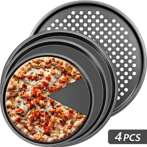 Multi-size Reusable Round Pizza Baking Tray, 4 Counts Non-stick Pizza Baking Pan, Portable Pizza Baking Utensils For Home Kitchen, Non Stick Bakeware