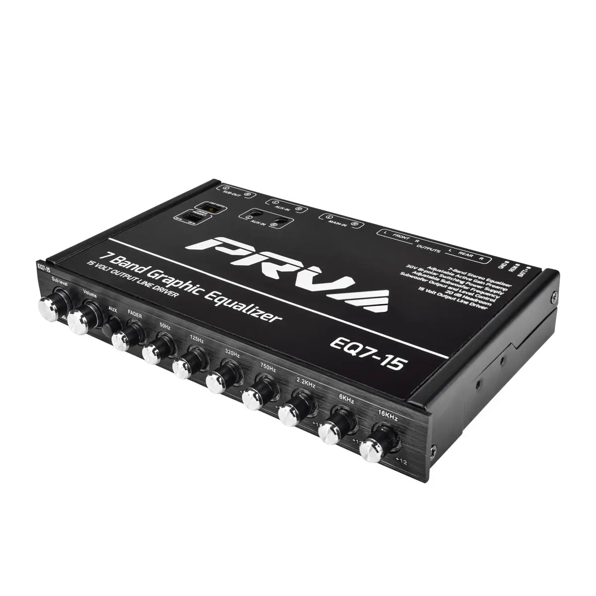 PRV Audio EQ7-15 7 Band Graphic Equalizer - 11-15V Output Line Driver, Car Audio Stereo with Adjustable Bands, Low-Pass Filter, Fine-Tune Sound Accessory for Amplifiers & Mixers