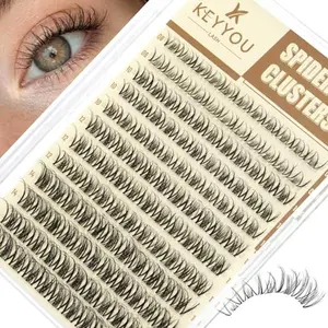 KEYYOU Spider Lash Clusters Breeze Wispy Eyelash Clusters Natural D Curl 8-16mm Clusters Eyelash Extension Invisible Band Spider Lashes for Daily Makeup