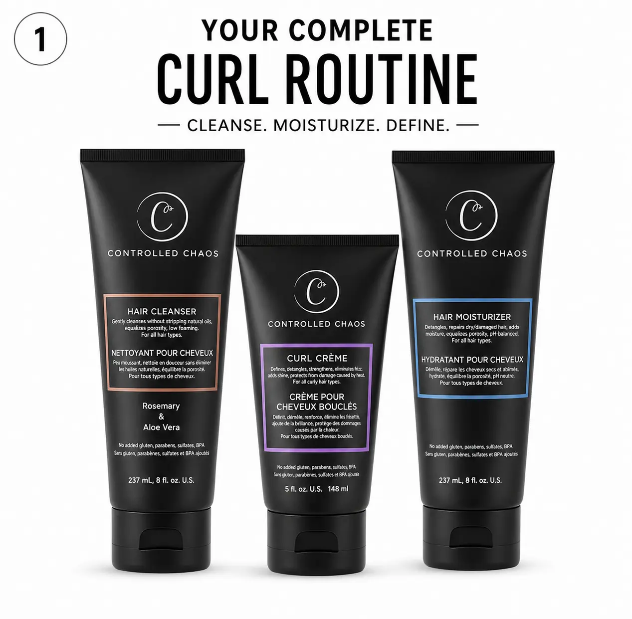Curl Revival Trio – Sulfate Free Frizz Control Curl Cream, Hair Cleanser & Moisturizer Haircare Set