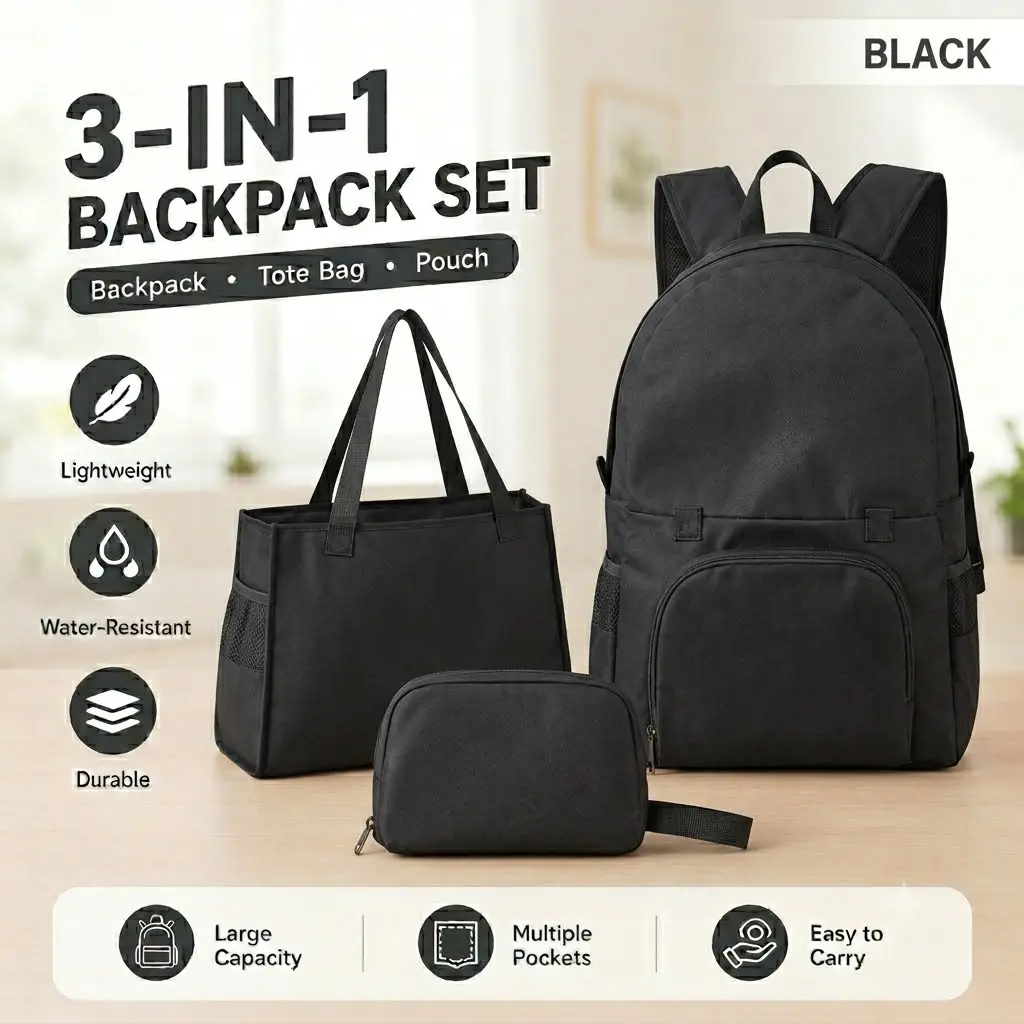 3-in-1 Foldable Convertible Stylish Daily Carry-All Backpack - Lightweight Waterproof 20L College Travel Back to School Stuff Bag with Reflective Strips, Crossbody Handbag, Multi-Layer Business Tote for Travel, Commute, Stylish Daypack
