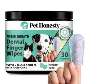 Pet Honesty Fresh Breath Dental Wipes for Dogs & Cats - Dual Action Polishes & Cleans with Herbal Blend & Zinc - 30 ct