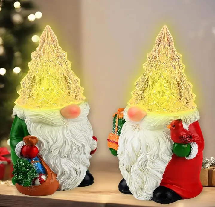 2 Pcs Gnome Christmas Decorations Indoor Statue Light, Unique Resin Collectible Figurine LED Christmas Lights (Warm White)