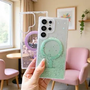 Phone Case - Luxury Gradient Bling Glitter Epoxy Magnetic Case Compatible with Samsung S26 Ultra S25 S24 S23+ Clear Anti-Drop Full Body Protection Slim Protective Phone Cover