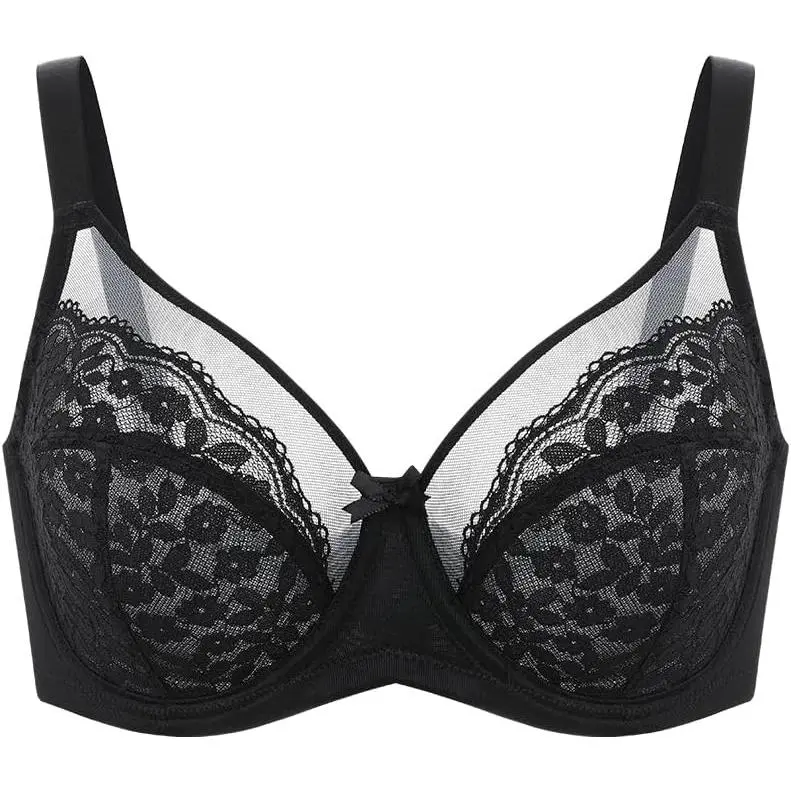 Women's Daisy Minimizer Bra - Floral Lace, Full Coverage, Underwire, Plus Size, Adjustable Straps, Mesh, Smooth, Breathable, Unlined, Fit Support for Heavy Breasts, Soft, Minimizing Bra