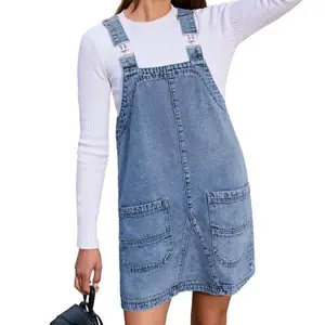 BerryGo Women's Denim Overall Dress Jean Sleeveless Romper 2024 Mini Pinafore Dress Shorts Jumper Dress With Pocket