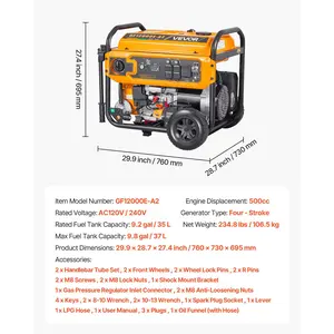 VEVOR Portable Generator, Gasoline 13500W Peak Watt LPG 12000W Peak Watt Dual Fuel Generator, Home Backup Generators with Electric Start, Gasoline LPG Powered, CO Sensor, 20A 50A Outlets