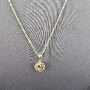 gold 14k necklace with flower pendant 20-inch for everyday wear gift Idea