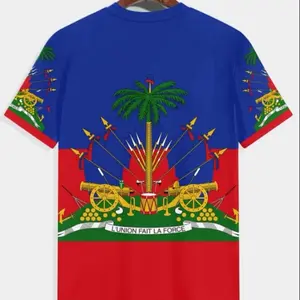 Haitian Flag T-Shirt - Blue & Red with National Coat of Arms, Soft Breathable Fabric, Perfect for Everyday Wear and Festivals - Top, Womenswear, Blouses