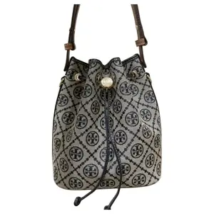 Tory Burch Mini T Monogram Jacquard Drawstring Bucket Bag in Navy Blue for Women