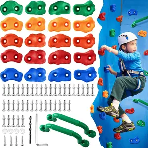 20 PCS Multi-Colored Rock Climbing Holds for Kids and Adults, Rock Wall Climbing Kit with Handles and Mounting Hardware, Grips for Indoor Outdoor Playground Play Set Accessories