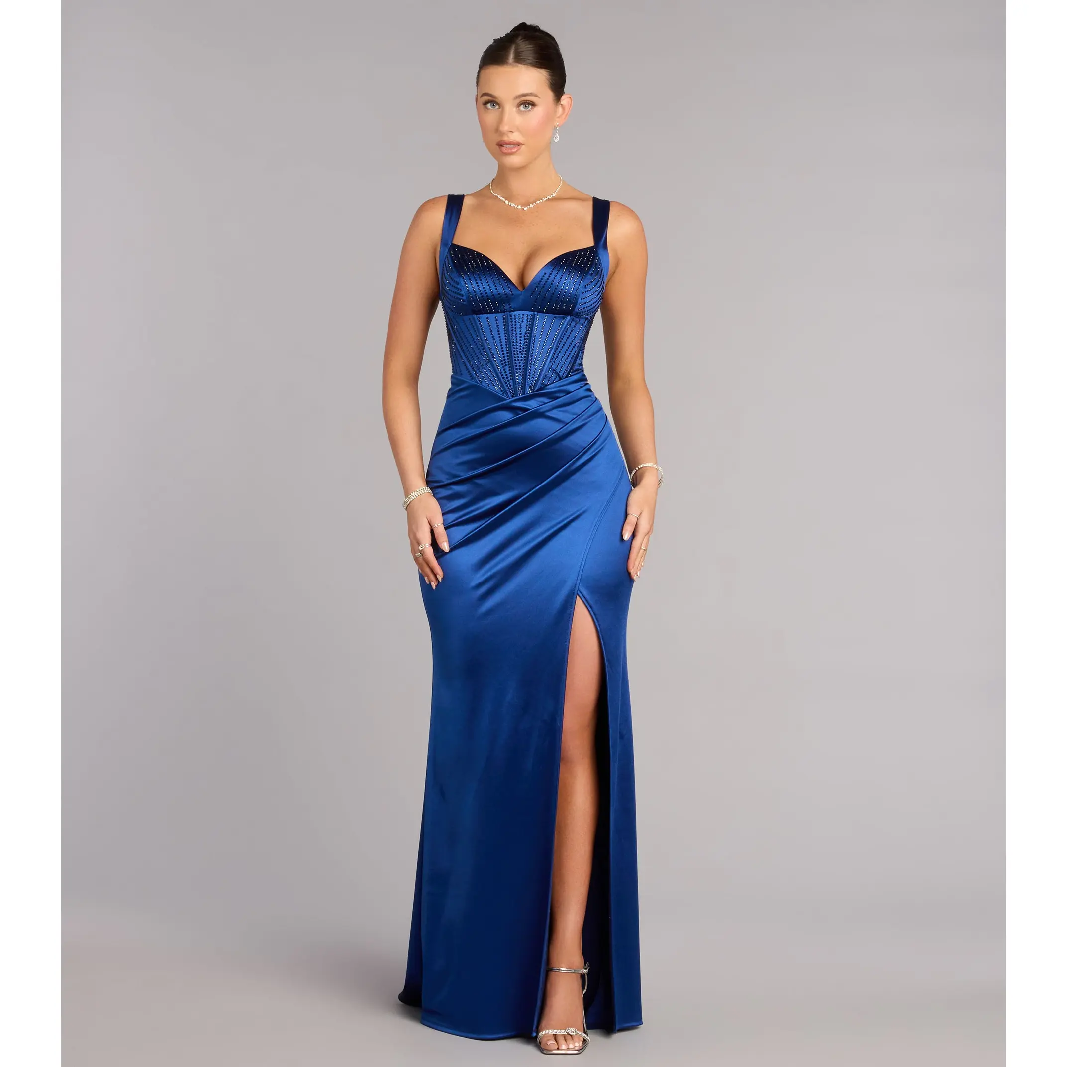 Aurora Satin Rhinestone Corset Formal Dress Aurora Satin Rhinestone Corset Formal Dress