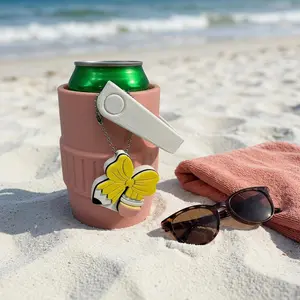 Mini Water Cooler Can Holder for 12Oz Slim & Standard Cans, 3D Printed Insulated Sleeve with Straw & Charm Opener