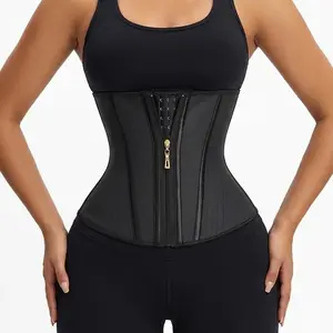 FITNFEM Women's Solid Color Latex Zipper Corset Top Girdle High Tummy Control Shaper Trainer for Daily Wear Matt Trainers Waist Shapewear Breathable Fabric Compression