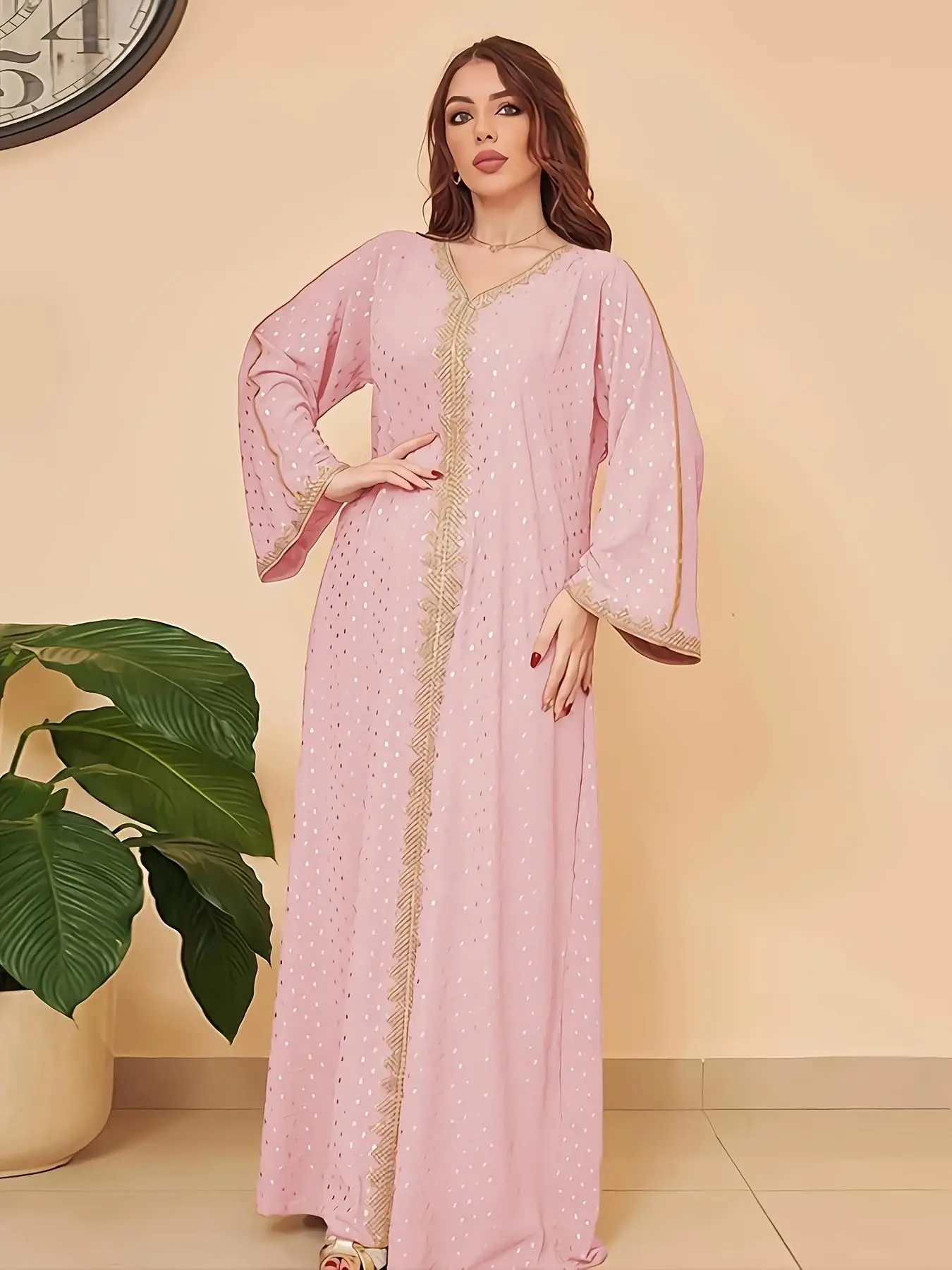 Women's Dress, Elegant V Neck Long Sleeve Dress for Party Wedding, Ladies Islamic Clothing for All Seasons, Womenswear