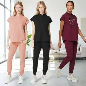 Scrubs for Women Scrub Sets, Slim Scrubs Stretch Top & Jogger Scrub Pants with Multi Pocket Yoga Waistband, Uniforms, Womenswear