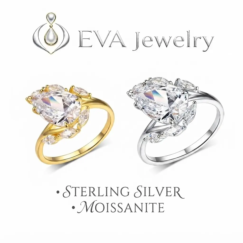 [EVA Jewelry] Pear Cut 4CT  925 Sterling Silver Synethic Moissanite Ring