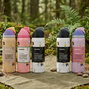 Owala Dog Peanuts 32oz Stainless Steel Insulated Water Bottle for Kids with Built-in Straw - Leak-proof and Spill-proof, Suitable for School - Double-walled Vacuum Bottle, BPA-Free - Cute Cartoon Travel Bottle for Boys and Girls