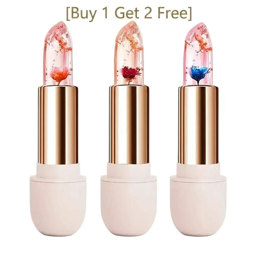 【Buy 1 Get 2 Free】3-Pack Transparent Petal Temperature-Sensitive Color-Changing Lipstick Set, Waterproof Long-Lasting Moisturizing Hydrating Lip Balm Gloss, Radiant Moisture-Boosting Lip Products for Summer Makeup