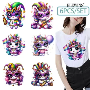 6Pcs Unicorn Carnival Iron on Patches Cute Flower Transfer Decals for Tshirts Bags Pillows DIY Craft Decorations