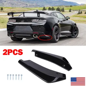 For Chevy Camaro SS RS LT Glossy Black Rear Bumper Diffuser Splitter Canards