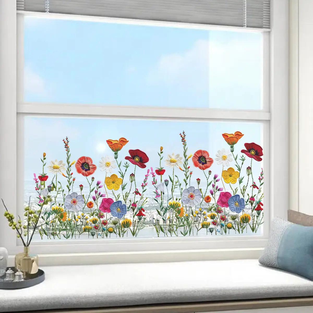 A piece of (30*60cm) floral spring window stickers with electrostatic adsorption for glass windows, home decoration and beautification D10225 Flower Window Clings