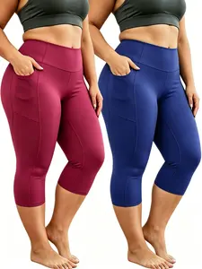 2pcs Women's High-Waist Capri Yoga Leggings with Side Pockets, Tummy Control and Butt-Lifting Function, the Fabric Is Soft, Comfortable, and Highly Elastic. Suitable for Cycling, Running, Hiking, and Tennis