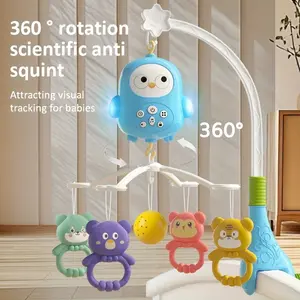 Owl Bed Bell Hanging Decoration, 360° Automatic Rotation, Promotes Brain Development, Sensory, Interactive Music & Lights, Baby Crib Toy, Electronic Rattle