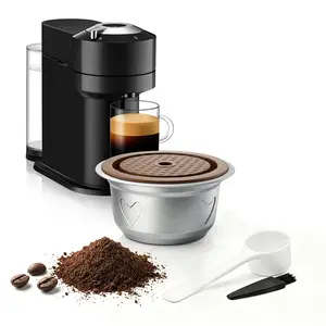Reusable Capsule for Nespresso Vertuo Plus/next/pop, Delonghi Env135/env150, Stainless Steel, Refillable, Includes Silicone Lid