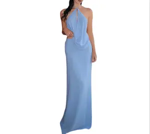 ZQ-Two-piece Set Mesh Spliced Solid Cowl Neck Sleeveless Backless Lace-up Cami Top & Bodycon Long Skirt Suit, Sexy Cut Out Low Back Tie-neck Camisole Crop Tank Tops Skirts Sets, Party Club Date Holiday Casual Outfits For Ladies Summer Clothes Suits