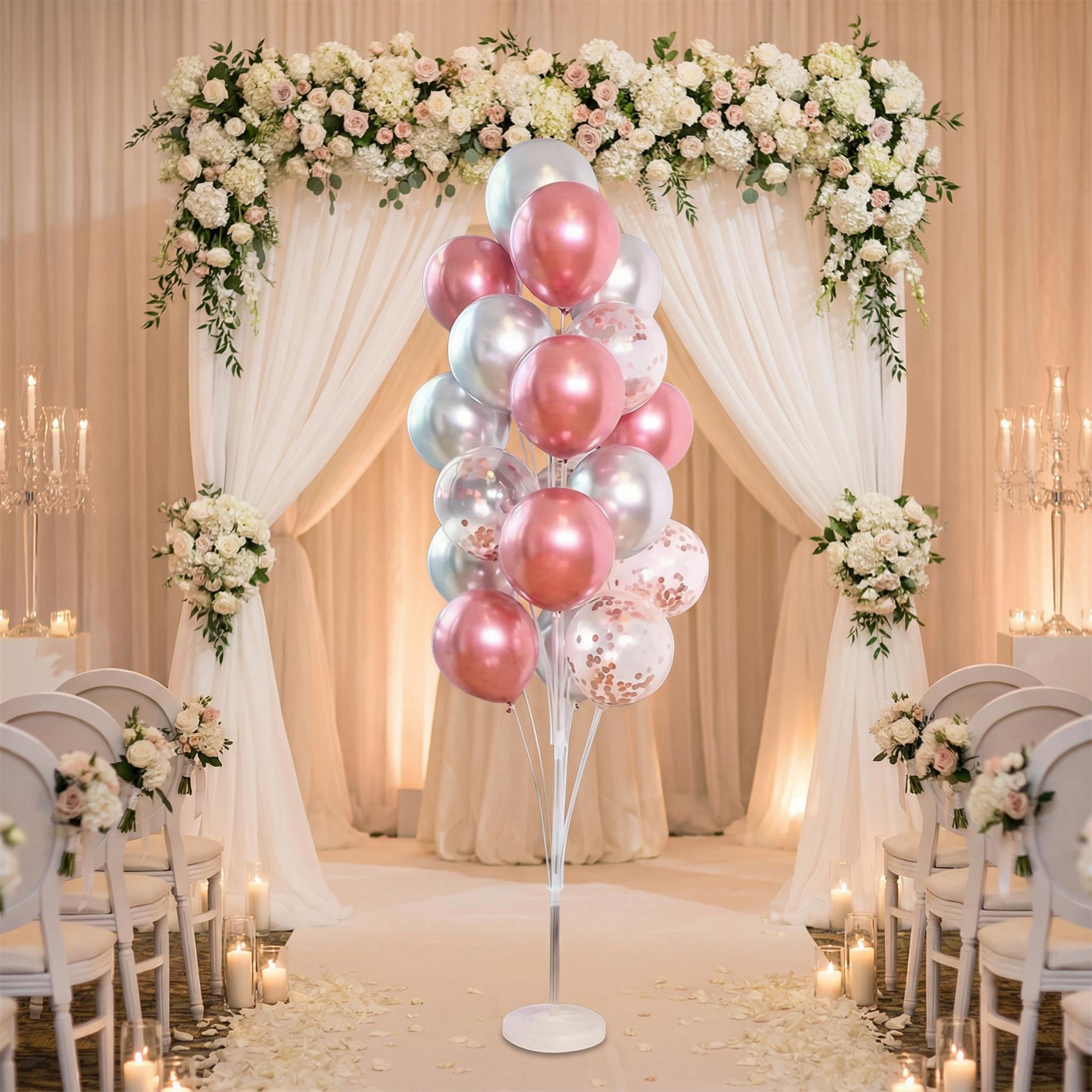 High-top balloon stand set with water-filled base (includes 24 balloons). Featuring large reusable plastic column bases, it is ideal for decorations at weddings, New Year celebrations, Valentine's Day parties and balloon arch arrangements., One Balloon St