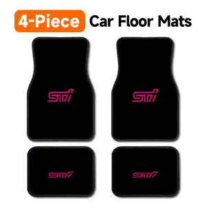 4-Piece Subaru STI Car Floor Mats, Universal Fit All Weather Heavy Duty Automotive Floor Liners, Black Anti-Slip Stain Resistant Durable Carpets with Pink STI Racing Graphic, Easy to Clean Front & Rear Foot Mats for Most Cars, SUVs, Trucks & Sedans