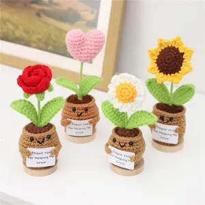Crochet Potted Plant, 4 Counts/set Cute Sunflower & Rose Crochet Potted Plant, Desktop Decoration for Home Office, Gift for Friends & Family