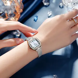 ROCOs Women's Luxury Square Watch | Elegant Diamond-Studded Design with Heart Hands & Shimmering Silver Wheat Chain | Quartz Fashion Timepiece, Perfect Gift