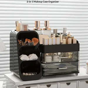 1pc Two-In-One Cosmetic Storage Box, Lipstick Skincare Multi-Functional Compartment Organizer, High-End Feel Deep Drawer Large Capacity, Makeup Box Organizer
